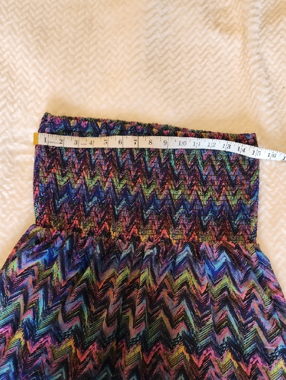 No Boundaries Strapless Smocked Top with Colorful Chevron Pattern - Picture 3 of 4